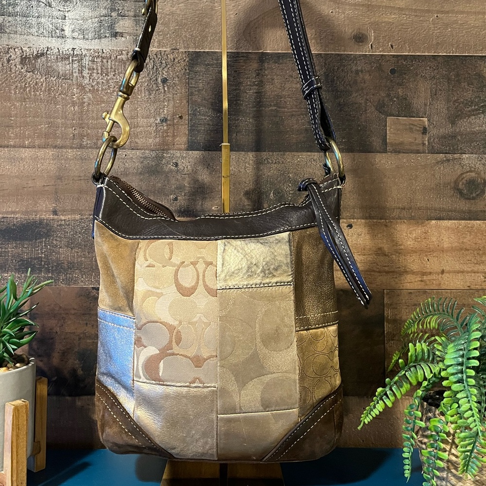 Coach Patchwork Brown Gold Brass Y2K Classic Signature C Shoulder Bag